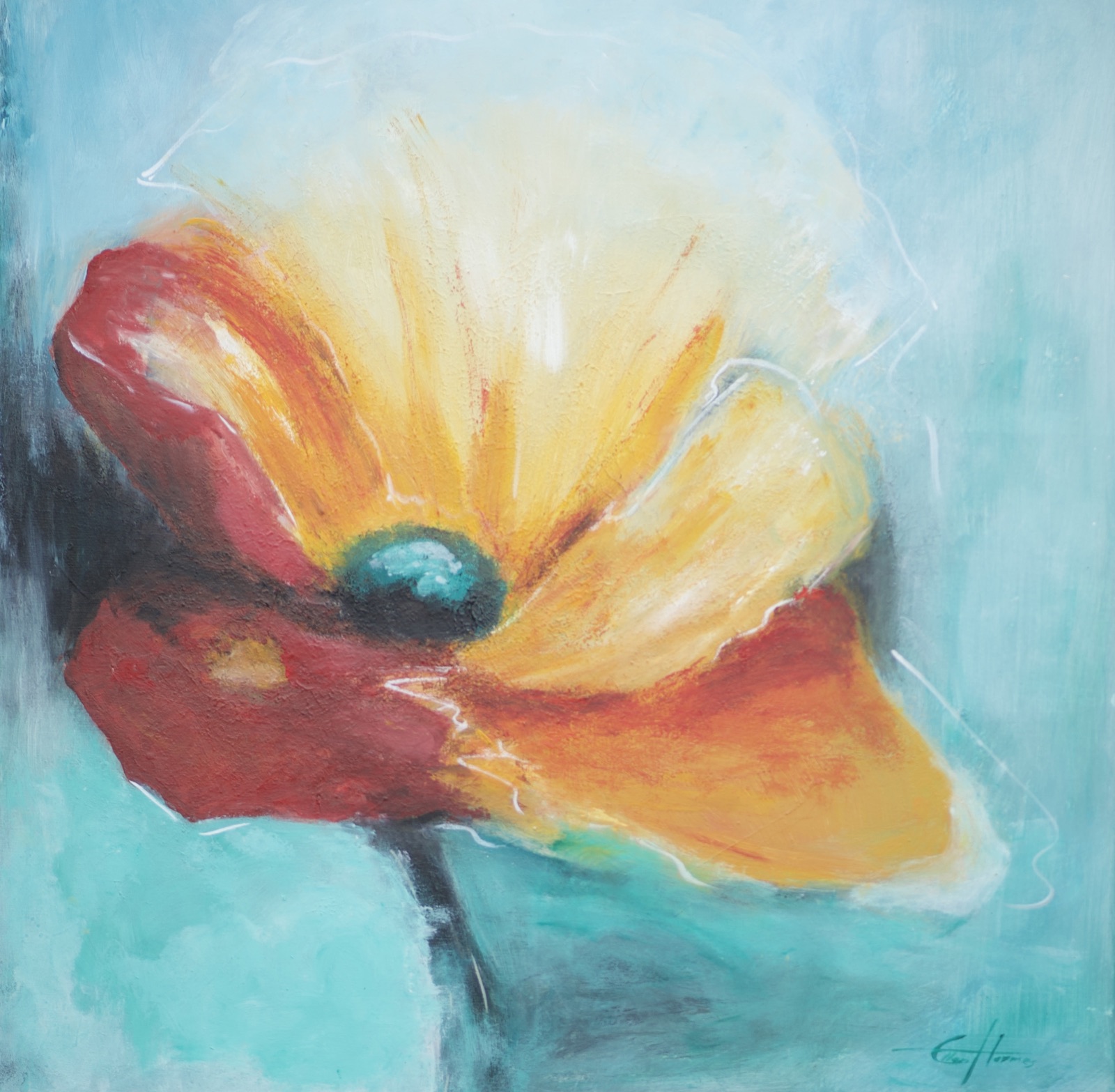 Mohn in Türkis — Gemälde von Ellen Hermes